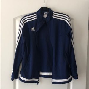 Adidas 3 stripe zip in navy and white!